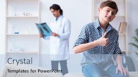  Presentation with radiologist - PPT theme with male radiologist looking at boy's images background and a light blue colored foreground