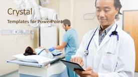  Presentation with xray - Amazing PPT theme having male radiologist using digital tablet while nurse prepares patient for xray in examination room backdrop and a lemonade colored foreground