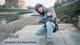  Presentation with rapper - Beautiful presentation theme featuring male rapper posing backdrop and a light gray colored foreground