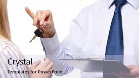  Presentation with realtor - Presentation theme enhanced with male realtor giving keys to a woman background and a lemonade colored foreground