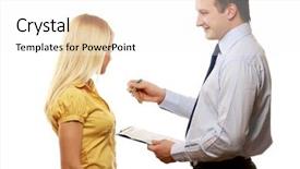  Presentation with realtor - Theme consisting of male realtor giving keys to a woman background and a white colored foreground