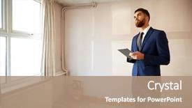  Presentation with valuation - Beautiful slide deck featuring male realtor with digital tablet backdrop and a coral colored foreground