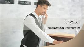  Presentation with receptionist - Slide deck consisting of male receptionist working in hotel background and a light gray colored foreground