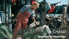 Presentation with car spare parts - Audience pleasing slides consisting of male-repairman-choosing-spare-parts backdrop and a dark gray colored foreground
