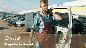  Presentation with car door - Colorful slide deck enhanced with male-repairman-holds-door backdrop and a coral colored foreground