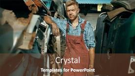  Presentation with car - PPT theme having male-repairman-poses-on-car background and a tawny brown colored foreground