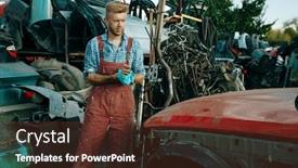 Presentation with car - Theme having male-repairman-with-towel background and a tawny brown colored foreground