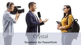  Presentation with student - PPT layouts consisting of male-reporter-interviewing-a-female background and a lemonade colored foreground