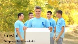  Presentation with blue ribbon - PPT theme enhanced with male reproductive problems - young man in t-shirt background and a yellow colored foreground