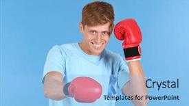  Presentation with blue ribbon - Slide set enhanced with male reproductive system - young man in t-shirt background and a light blue colored foreground