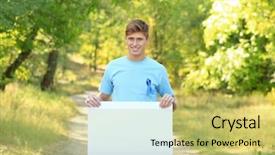  Presentation with prostate cancer - Presentation theme consisting of male reproductive system - young man in t-shirt background and a yellow colored foreground