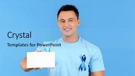  Presentation with cancer prostate - Slides with male reproductive system - young man in t-shirt background and a light blue colored foreground