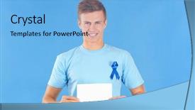  Presentation with prostate cancer - Theme having male reproductive system - young man in t-shirt background and a light blue colored foreground