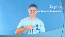  Presentation with cancer prostate - Presentation with male reproductive system - young man pointing at blue background and a teal colored foreground