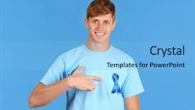  Presentation with blue ribbon - PPT theme having male reproductive system - young man pointing at blue background and a light blue colored foreground