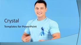  Presentation with cancer prostate - Presentation theme having male reproductive system - young man wearing t-shirt background and a  colored foreground