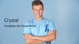  Presentation with cancer prostate - Beautiful theme featuring male reproductive system - young man wearing t-shirt backdrop and a light blue colored foreground