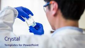  Presentation with research - Presentation theme with male researcher carrying out research background and a  colored foreground