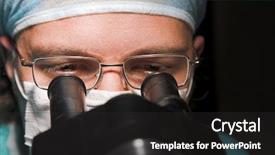  Presentation with microscope - Presentation theme consisting of male researcher looking through microscope background and a dark gray colored foreground