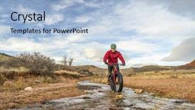  Presentation with mountain stream - Slides having male riding a fat bike background and a light blue colored foreground