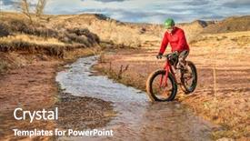  Presentation with mountain stream - PPT theme enhanced with male riding a fat bike background and a coral colored foreground