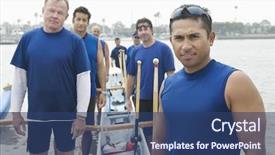  Presentation with children multiethnic - Presentation theme having male rower with multiethnic outrigger background and a ocean colored foreground