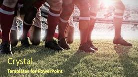  Presentation with rugby - PPT theme enhanced with 3d shoe - male rugby players playing rugby background and a tawny brown colored foreground