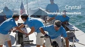  Presentation with yacht - Beautiful presentation design featuring male-sailing-team-on-yacht backdrop and a teal colored foreground