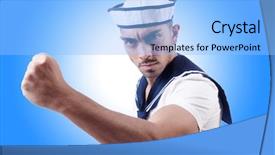  Presentation with shooting - Presentation design with male sailor in studio shooting background and a light blue colored foreground