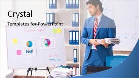  Presentation with whiteboard - Theme with male sales analyst in front background and a  colored foreground