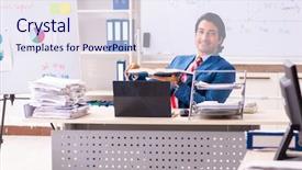  Presentation with sales - Colorful PPT layouts enhanced with male sales analyst in front backdrop and a  colored foreground