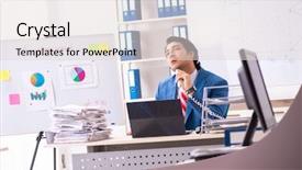  Presentation with whiteboard - Audience pleasing theme consisting of male sales analyst in front backdrop and a  colored foreground