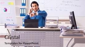  Presentation with sales targets - Amazing theme having male sales analyst in front backdrop and a light gray colored foreground