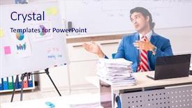  Presentation with after sales service - Audience pleasing slide deck consisting of male sales analyst in front backdrop and a sky blue colored foreground