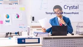  Presentation with sales projection - Audience pleasing theme consisting of male sales analyst in front backdrop and a sky blue colored foreground