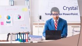  Presentation with sales contest launch - Cool new slides with male sales analyst in front backdrop and a sky blue colored foreground