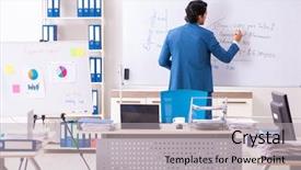  Presentation with whiteboard - Colorful presentation enhanced with male sales analyst in front backdrop and a light gray colored foreground