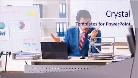  Presentation with whiteboard - Presentation design consisting of male sales analyst in front background and a sky blue colored foreground