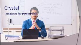  Presentation with sales targets - Cool new slide deck with male sales analyst in front backdrop and a sky blue colored foreground