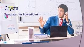  Presentation with sales - Presentation theme having male sales analyst in front background and a sky blue colored foreground