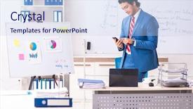  Presentation with sales - Colorful PPT theme enhanced with male sales analyst in front backdrop and a light blue colored foreground