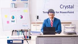  Presentation with sales - Presentation having male sales analyst in front background and a  colored foreground