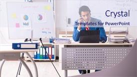  Presentation with after sales service - Presentation having male sales analyst in front background and a sky blue colored foreground