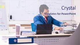  Presentation with sales - Presentation design with male sales analyst in front background and a  colored foreground