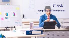  Presentation with sales projection - Slide deck having male sales analyst in front background and a  colored foreground