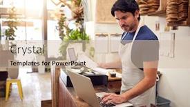  Presentation with sales - PPT theme enhanced with male-sales-assistant-working background and a soft green colored foreground