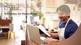  Presentation with sales - Audience pleasing presentation design consisting of male-sales-assistant-working backdrop and a lemonade colored foreground