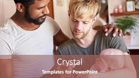  Presentation with temperature - PPT layouts with male same sex couple checking baby daughters temperature in bathroom at home background and a violet colored foreground