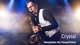  Presentation with classical music - PPT theme having male saxophonist playing classical music background and a navy blue colored foreground