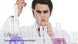 Presentation with scientific - Cool new PPT layouts with male scientist doing scientific experiment in a laboratory backdrop and a sky blue colored foreground